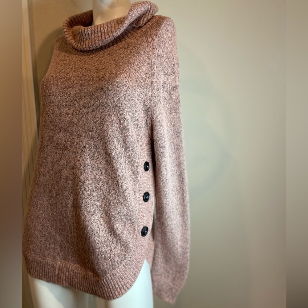 Sienna Sage~Mauve/Gray Knit Cowl Neck Pullover Sweater~Side Button Detail~Size M